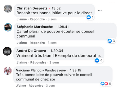 Capture d'écran des commentaires positifs sur la Ville de Tournai sur les réseaux sociaux