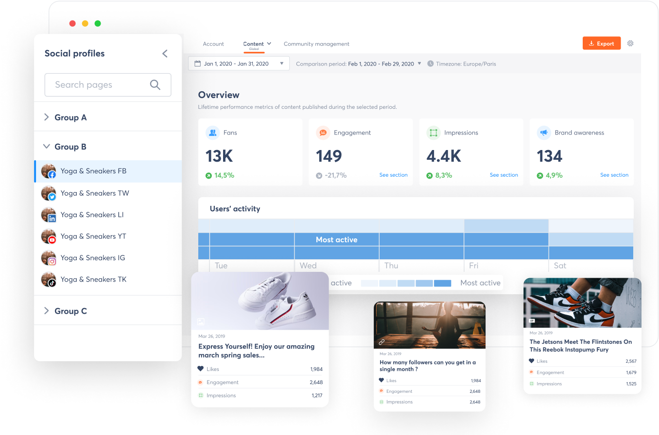 A view of Agorapulse social media reports