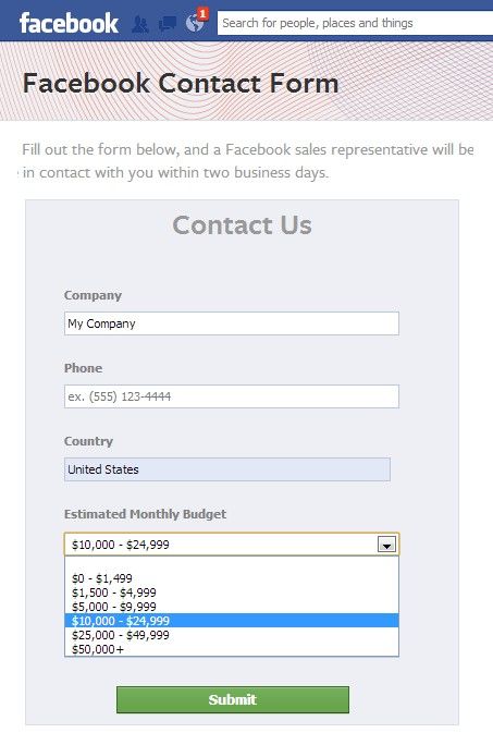 Facebook contact form