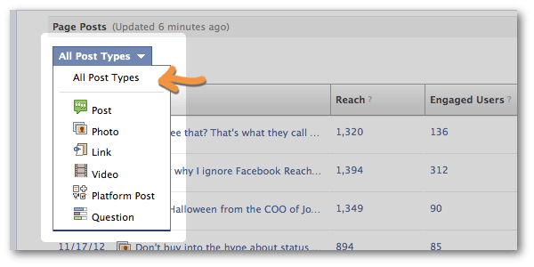 Filter Facebook insights by post type