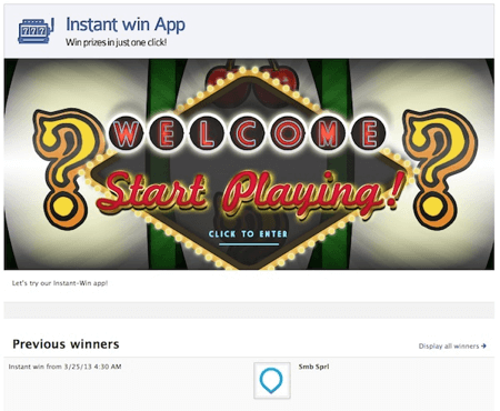 An Instant-Win app where you can see the latest winners.
