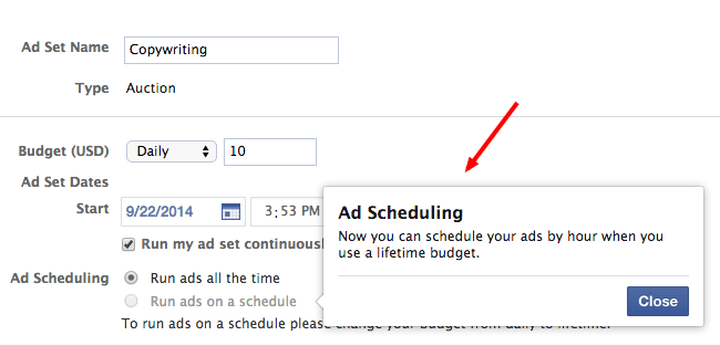 Ad Scheduling Dialog