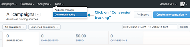 Website visitors Step 1. Click on Conversion Tracking