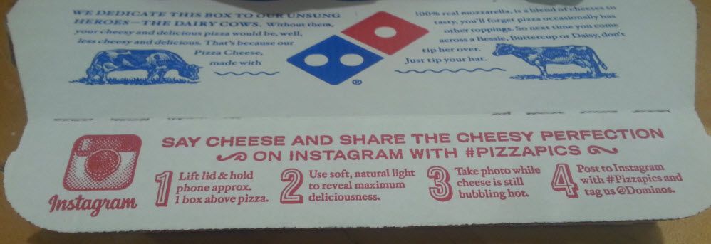 wording on a dominos box to get more instagram followers