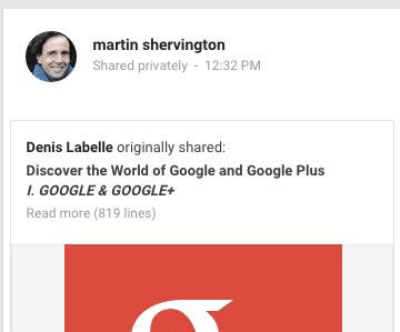 Reshare of Google+ post without comment