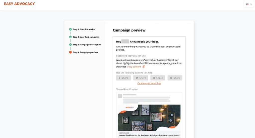 easy advocacy, a free social media marketing tool