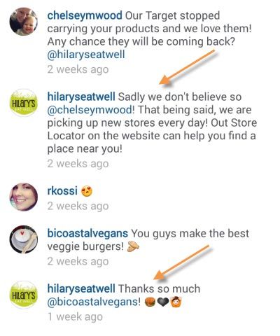 Hilary's Eat Well Responses to Customers on Instagram