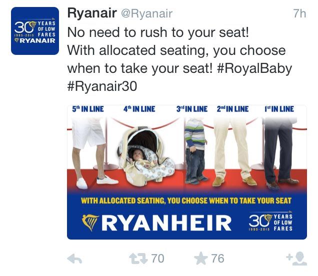 Ryanair comparing the queue for the throne to the queue to get on board.