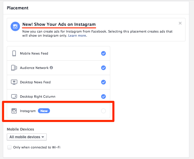 Show your ads on Instagram - select Instagram ad placement