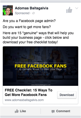Preview of a lead generation ad on Facebook