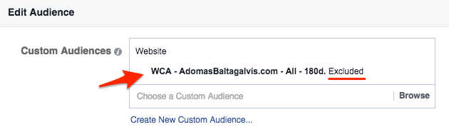 How to exclude a custom audience on Facebook advertising