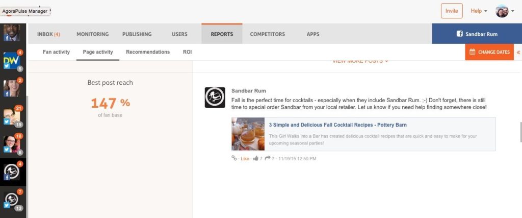 Screenshot of Agorapulse reports