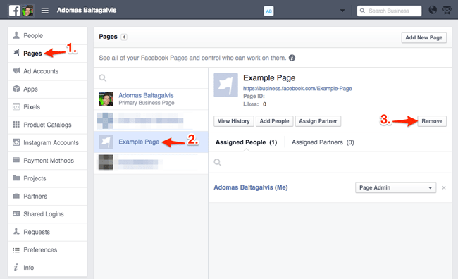 Removing a Facebook page from Business Manager account