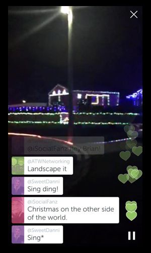 @The_Sarah_Moore giving a behind the scene glimpse of Christmas lights in her neighborhood