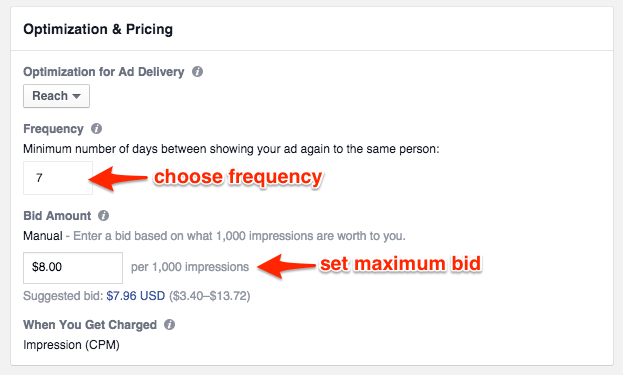 Choose the frequency and maximum bid for Brand Awareness ads