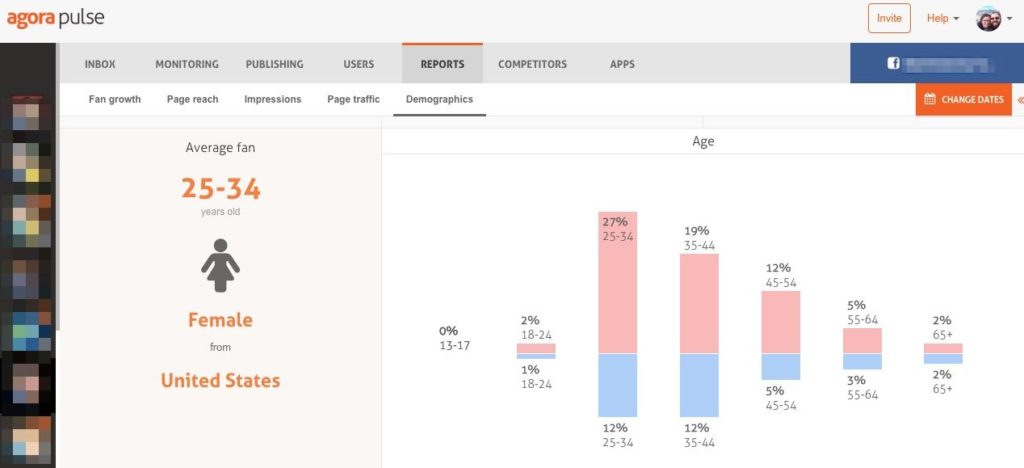 Example of demographic report from Agorapulse dashboard