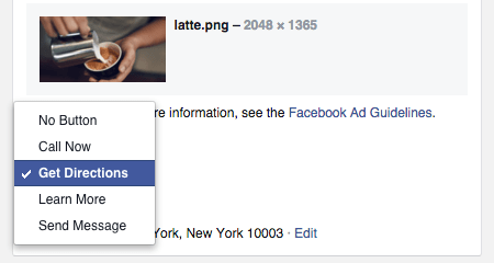 Learn More, Get Directions, Message, and Call buttons on Facebook Local Awareness ads
