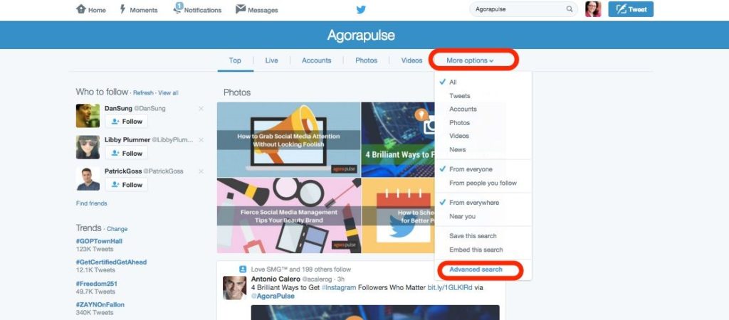 Twitter advanced search