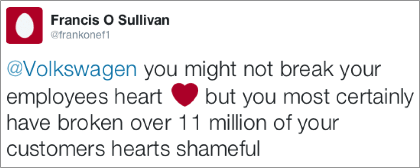 Tweet from Francis O Sullivan about Volkswagen