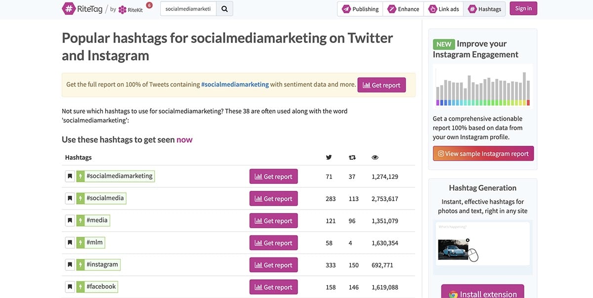 hashtag search tool for popular hashtags