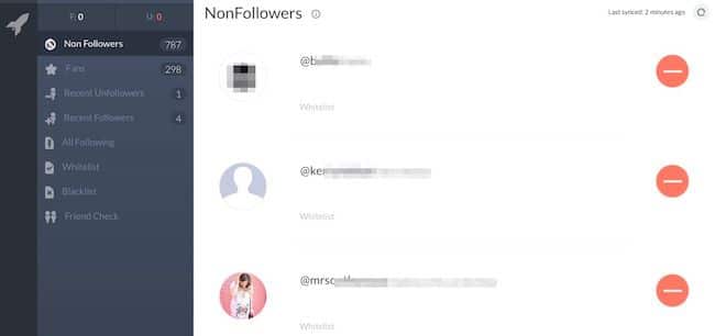 Crowdfire List of Nonfollowers