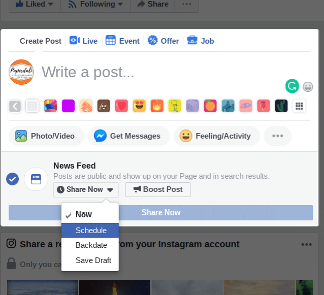 scheduling a Facebook postt