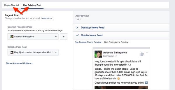 How to create duplicate Facebook ads by selecting posts