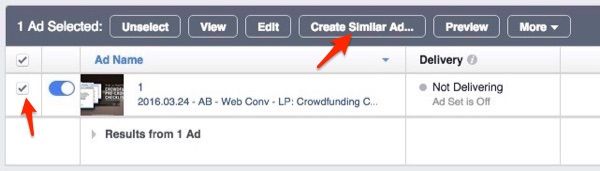 Duplicating your Facebook ads in Ads Manager