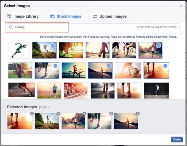 Creating Facebook ads with free Shutterstock images