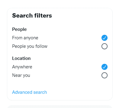 فیلترهای جستجو برای جستجوی توییتر