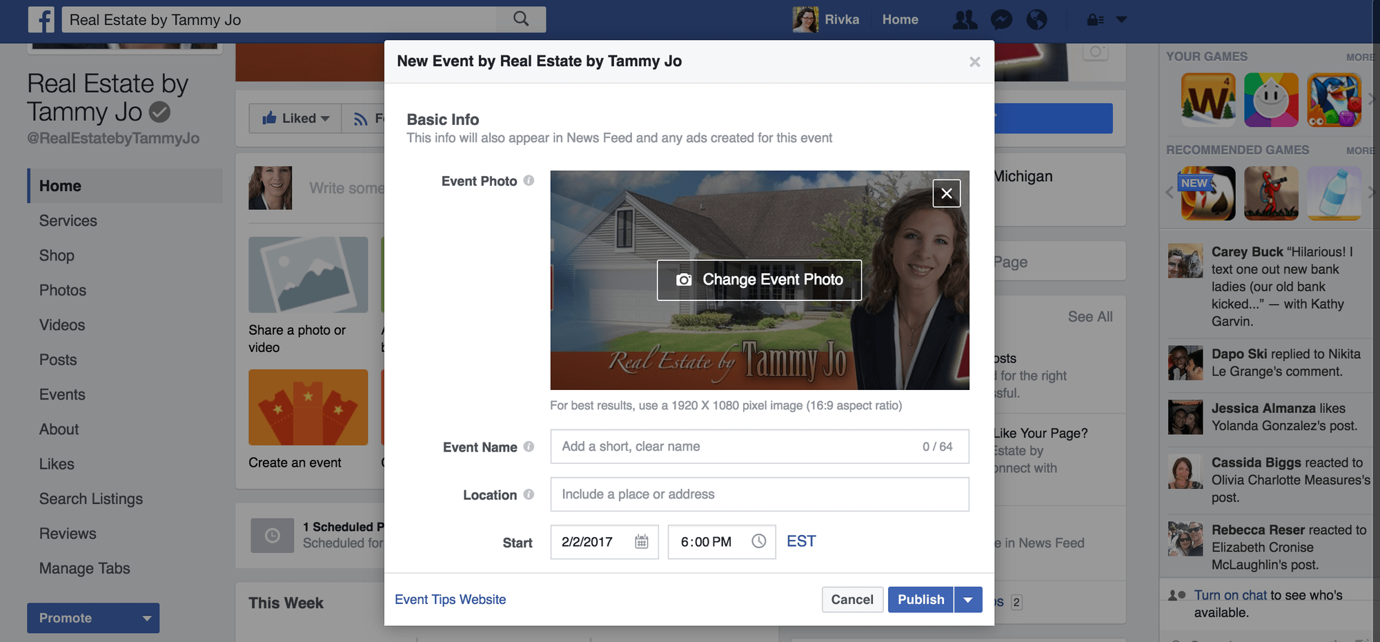 New Facebook Post Type to Create an event