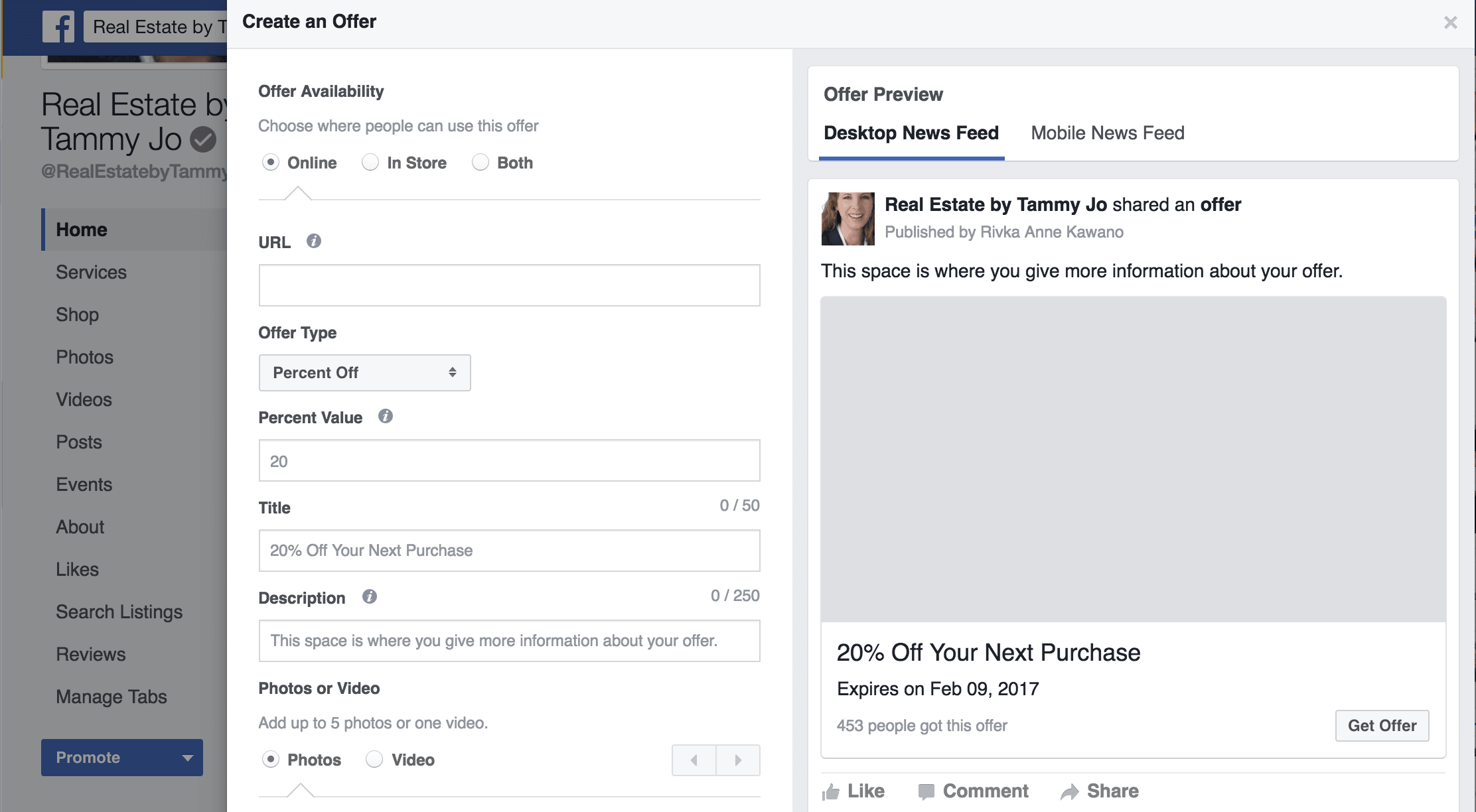 How to create an offer on the new Facebook post types