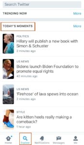 Twitter Moments in the new Twitter Explore Tab