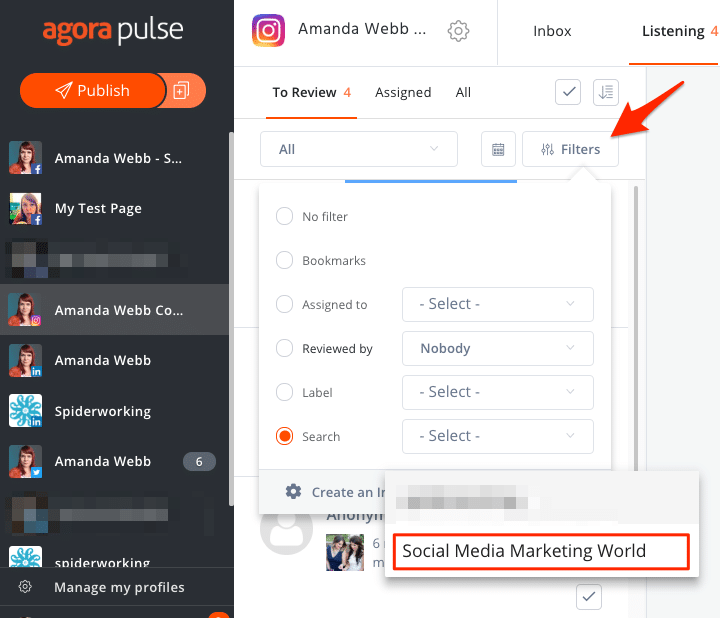 Filter your hashtag searches in the listening tab