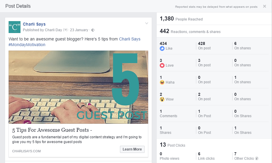 facebook post statistics