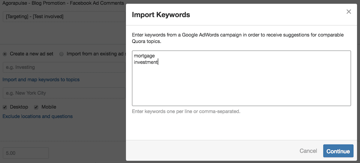 import quora keywords