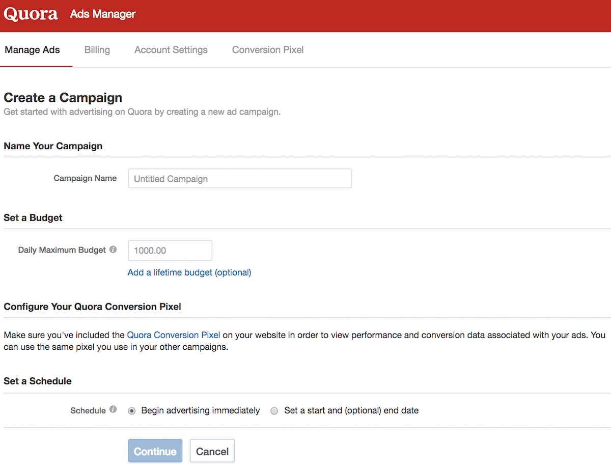 quora campaign creator