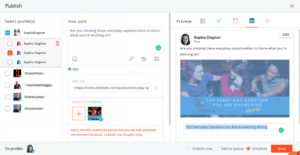 screenshot of Scheduling content for LinkedIn with social media management tool