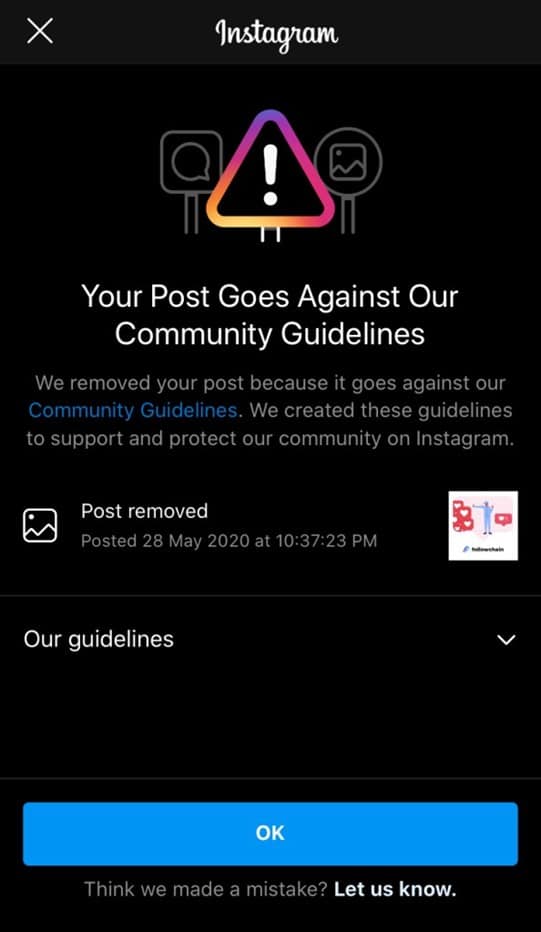 instagram rules will remove your post if you don't follow them