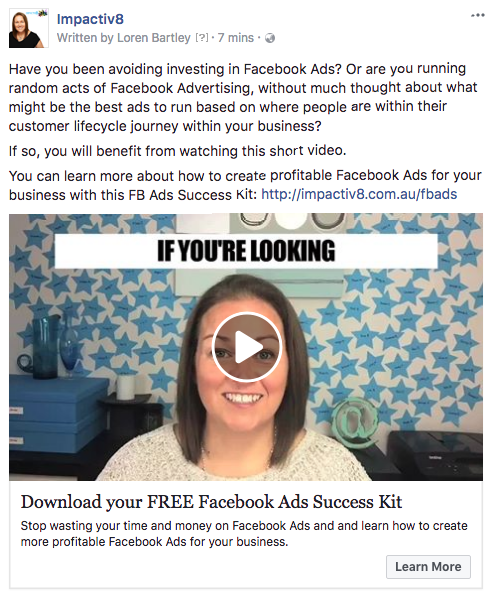 Facebook Video Ad call-to-action button