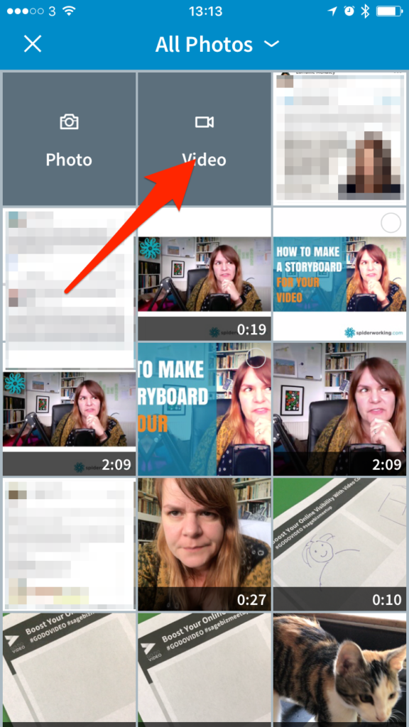 Choose a video from your camera roll or shoot one -- screenshot step 2
