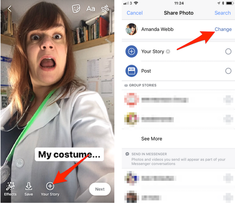 Use the camera in your Facebook app to send story elements to your Facebook page