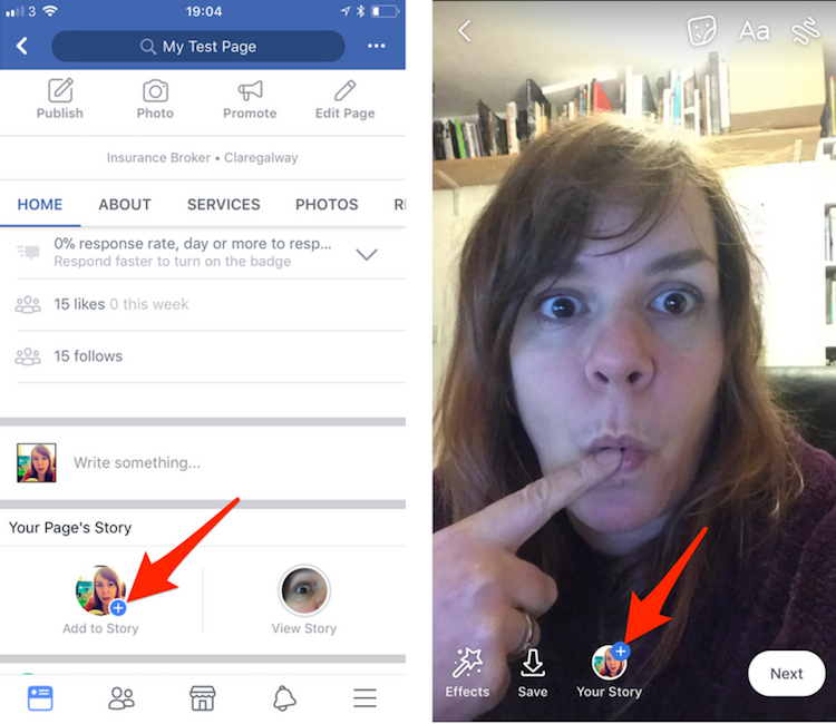 Add Facebook stories to your page from the Facebook app