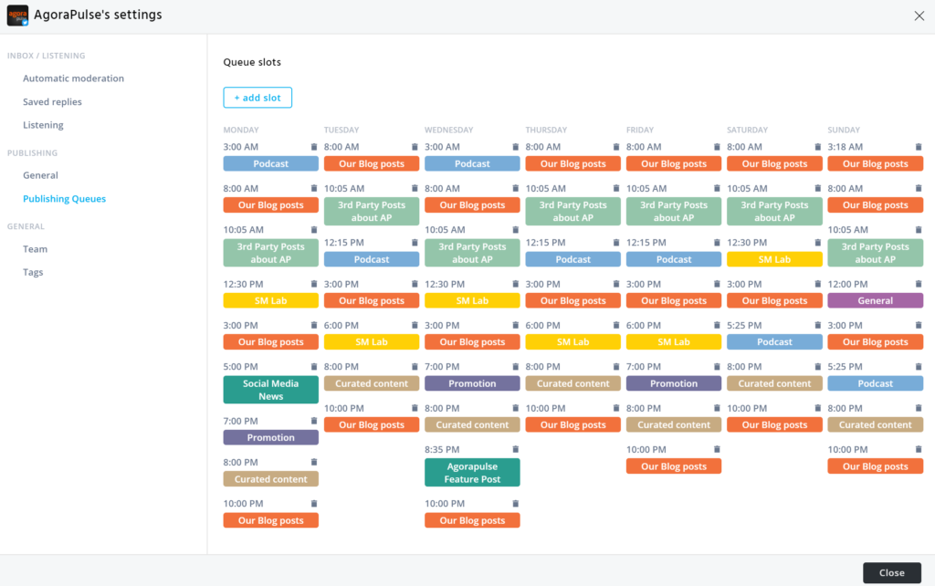 The Agorapulse Twitter Queue in action-- get some ideas for your publishing categories