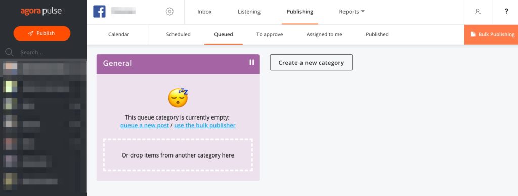 What Agorapulse publishing categories for social media look like