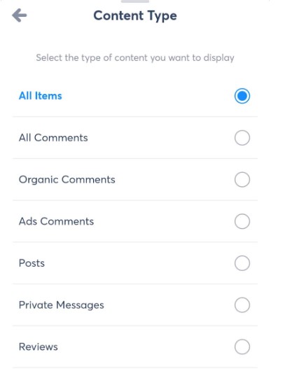 content type social media mobile app