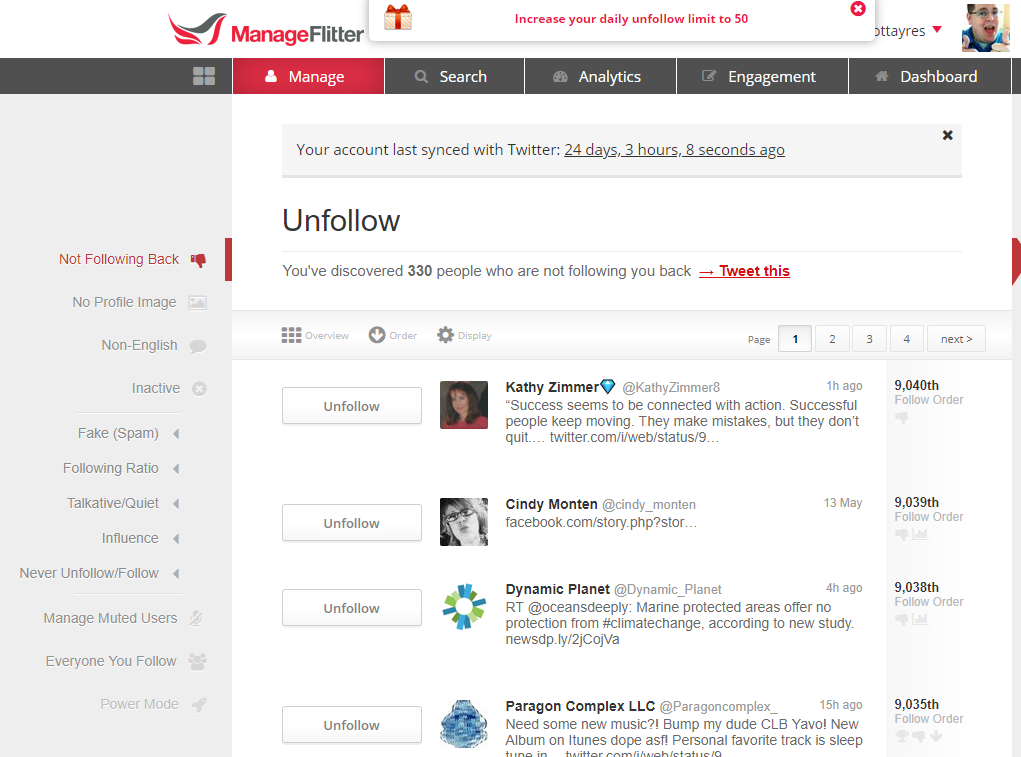 social quant alternatives-- managflitter unfollow