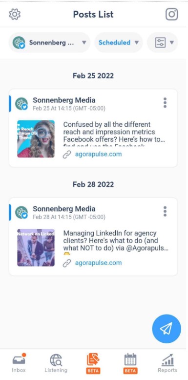 posts lists on social media management social app