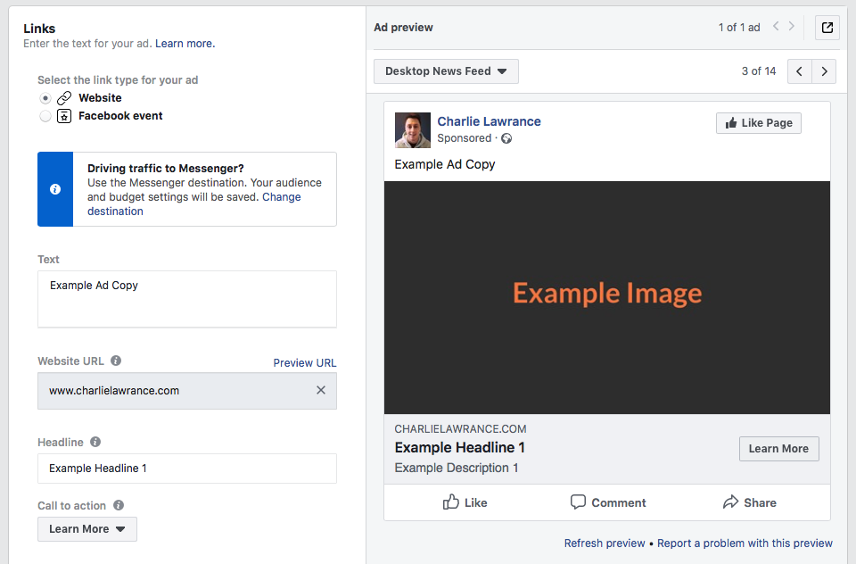 split test your Facebook ad creating single image ad