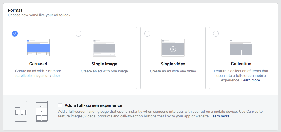 split test your Facebook ad creating carousel ad